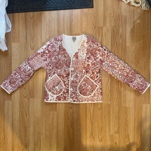 Como Vintage Red Pink White Quilted Patchwork Long Sleeve Jacket Small
